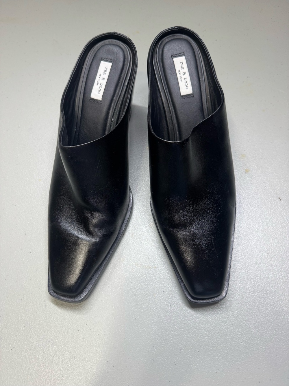 rag & bone Black Leather Slip-On Block Heel Mules